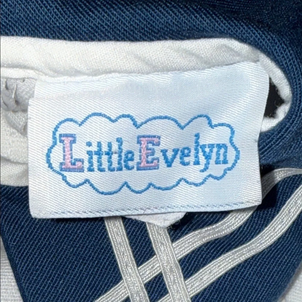 Vintage White Sailor Dress Navy Trim Puff Sleeve Size 3T